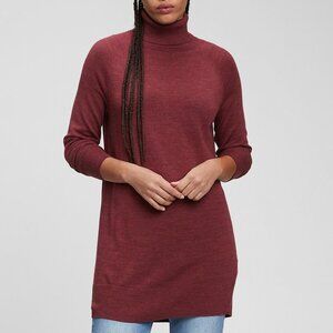 NWT GAP Merino Wool Turtleneck Tunic Sweater Dark Claret S